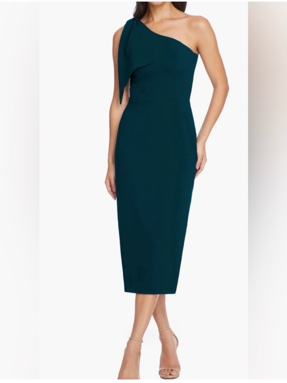 Dress the Population One-Shoulder Teal Midi Sheath Dress